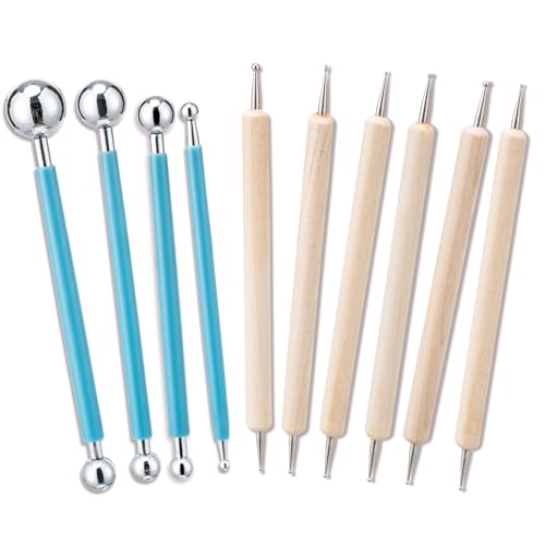 Amrules 10Pcs Double-Ended Stainless Steel Dotting Tools with Multiple Size - color: Lightyellow-Dotting-10Pcs