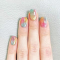 Press on Nails Rainbow Gradient Glitter Medium Square Fake Nails - color: Rainbow Shimmer
