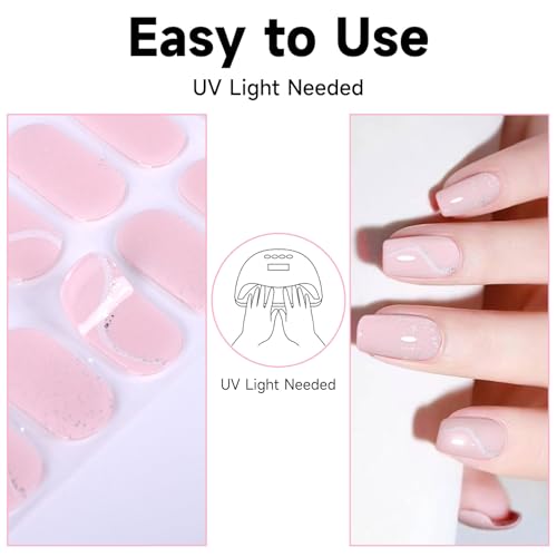 Semi Cured Gel Nail Strips, 28 pcs Gel Nail Stickers Work with Any UV Lights, Long-Lasting Nail Art Wraps, Stick on Nails for women Easy to Apply & Remove - color: NEW-D32