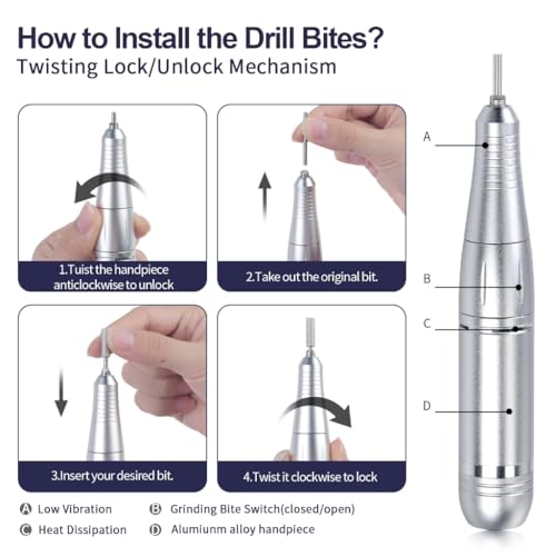Electric Nail Drill, 45000rpm Portable Electric Nail File, Rechargeable Nail Drill with Bits & Base for Acrylic Gel Nails, Electric File Machine, Manicure Polishing for Home/Salon (White) - color: White