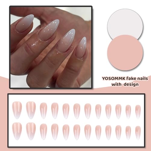 Gradient Nude Acrylic Press on Nails Almond Medium Fake Nails - color: 06-Nude Brown