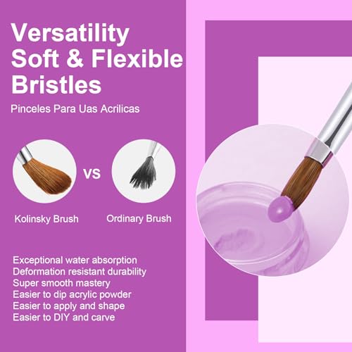 4PCS Acrylic Nail Brush Set, 6/8/12/16. Kolinsky Nail Art Brushes for Application, Sturdy Handle Oval Shaped Acrylic Powder Nails Design Tools for Professional Manicure DIY - color: Gradient, size: 4PCS