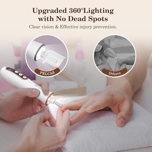 PELCAS Cordless Nail Drill, 10 Speeds Electric Nail File with LED Light - color: White