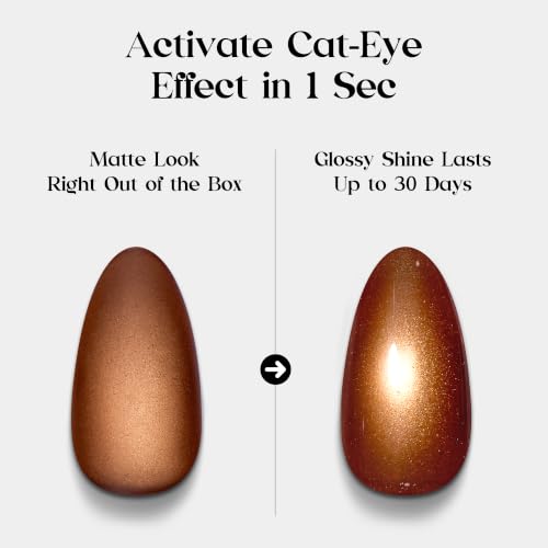 Beetles Brown Cat Eye Press On Nails Short Almond, 96 PCS Nail Tips - color: 0 - Brown CatEye - S