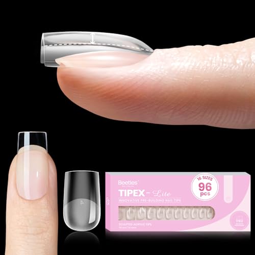 Beetles Tipex Lite Instant Apex Nail Tips, Short Square, 16 Sizes(00-14)