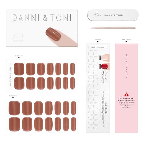 DANNI & TONI Semi Cured Gel Nail Strips Copper Brown Cat Eye Gel Nail Wraps Gift for Woman |Cocoa Glint - color: Cocoa Glint
