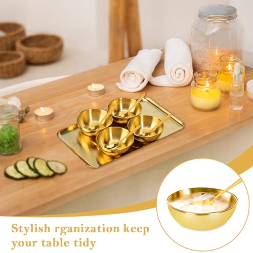 9 Pcs Gold Facial Supplies Large Gold Skincare Tray 4 Stainless Steel Facial Mask Mixing Bowls 4 Esthetician Mixing Spoons Spa Tray Esthetician Bowls for Mask Body Care Bathroom - color: Gold