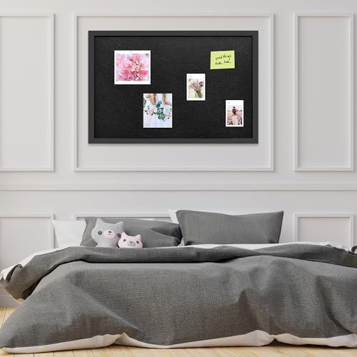13.3"x17.7" Black Framed Black Linen Bulletin Board, Pin Board - color: Black, size: 13.3" x 17.7"