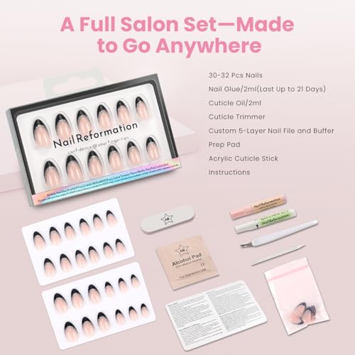 Nail Reformation Press On Nails, Silver Lining | Short Almond Fake Nails - color: Silver Lining