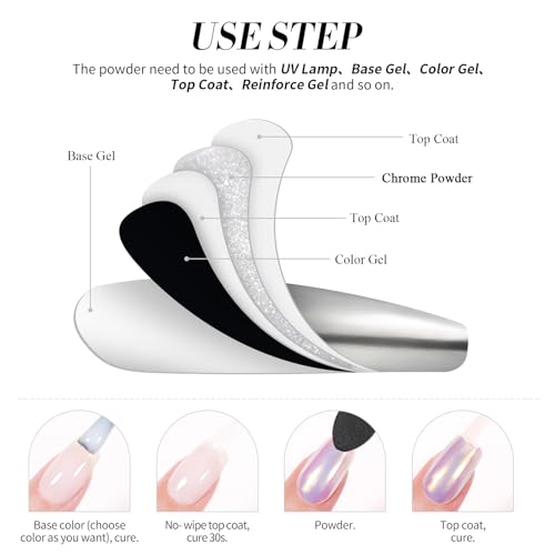 BORN PRETTY Silver Chrome Nail Powder Super Glossy Mirror Effect - color: Color 6