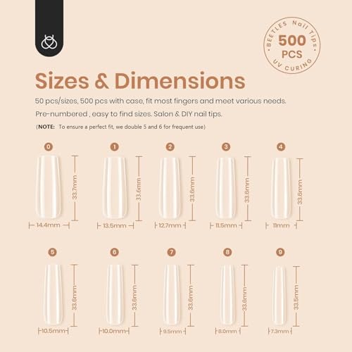 Beetles Gel Nail Tips, 500Pcs Pre-shaped Long Square - color: Long Square 500pcs (Clear)