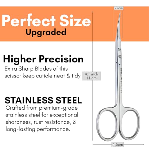 Cuticle Scissors – Extra Fine Curved Stainless Steel Blades for Precise Cuticle, Eyebrow & Nail Trimming – Professional Manicure & Pedicure Scissors for Women & Men (SS-CSS-07) - color: Ss-css-07