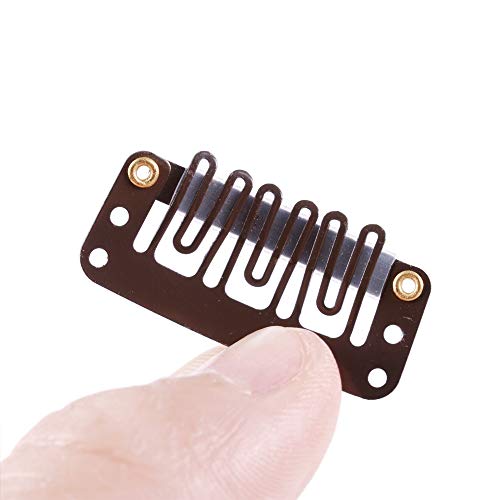 24 pcs/lot 6-Teeth U-Shape Snap Clips Metal Wig Clips with Rubber for Hairpiece Hair Extensions (32mm Dark Brown) - color: Dark Brown, style: 32mm 24pcs U-shape