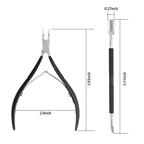Ejiubas Cuticle Trimmer with Cuticle Pusher, Sharp Efficient Cutting, Black - color: Cuticle Nipper & Pusher