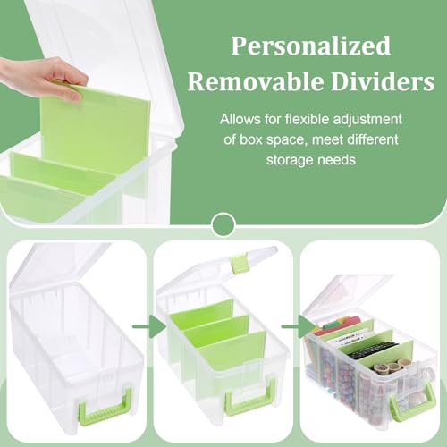 BTSKY Clear Plastic Dividing Storage Box with 4 Deep Compartment Sewing Box - size: 13.9x7.9x6.2 Inches-Green