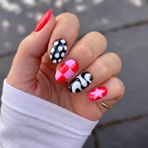 Fun Y2K Press on Nails Short Oval Cute Fake Nails 24Pcs - color: Color-6