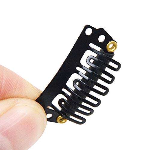 YANTAISIYU 24 Pcs/Lot 28mm 6-Teeth Black Metal Clips with Rubber U-Shape Snap Clips for Hair Extension Hairpiece - color: Black, style: 28mm 24pcs U-shape