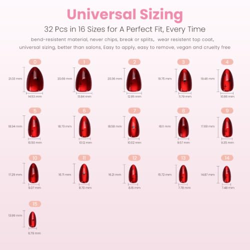 Nail Reformation Press On Nails, Ruby Gloss Red Short Almond Fake Nails - color: Ruby Gloss Red