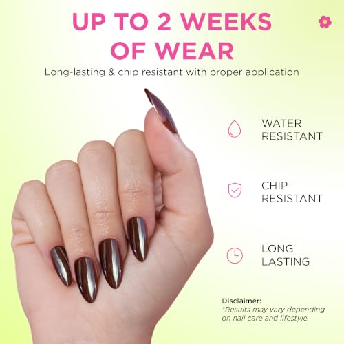 PaintLab Chrome Chocolate Brown Press On Nails, Medium Almond 30pc Nail Kit - color: Chocolate Glaze