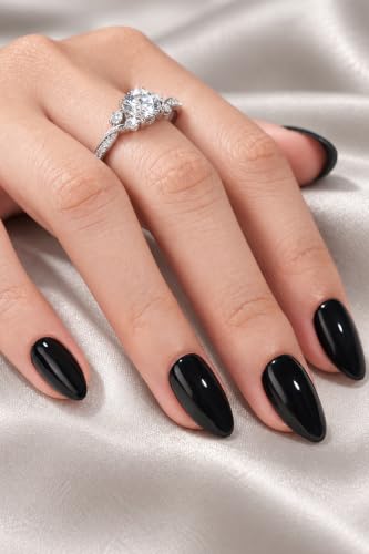 AzureBeauty Halloween Fall Black Short Almond Press On Nails, 32Pcs 16Sizes - color: B-Black