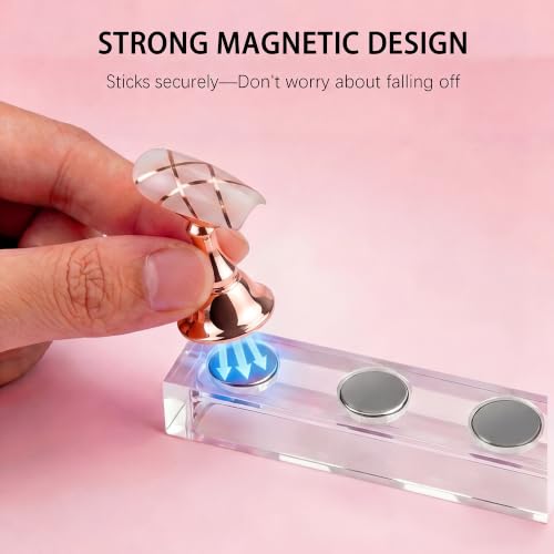 Nail Stand for Press Ons, Acrylic Magnetic Nail Tips Practice Holder,100 Pcs Reusable Double-Sided Tape Dot for Home DIY Salon Painting Nails Stand kit (Rose Gold) - color: Rose Gold A