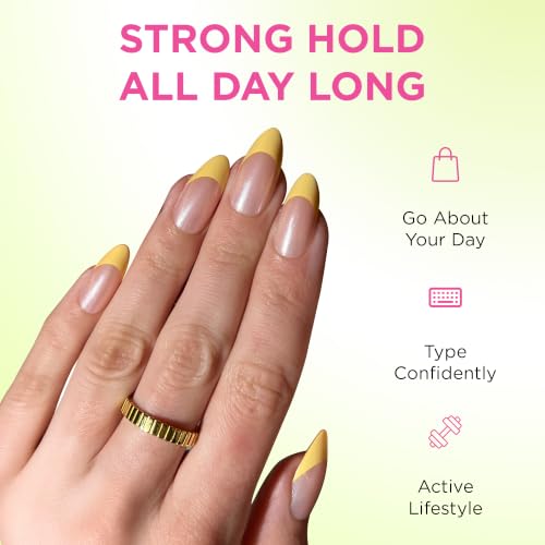 PaintLab Butter Yellow Chrome Press On Nails, Medium Almond, 30pcs Nail Kit - color: Butter Yellow Chrome