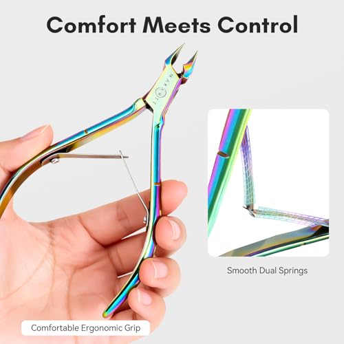 Makartt Rainbow Titanium Sharp Cuticle Nipper and Pusher Set - color: Multi-colored