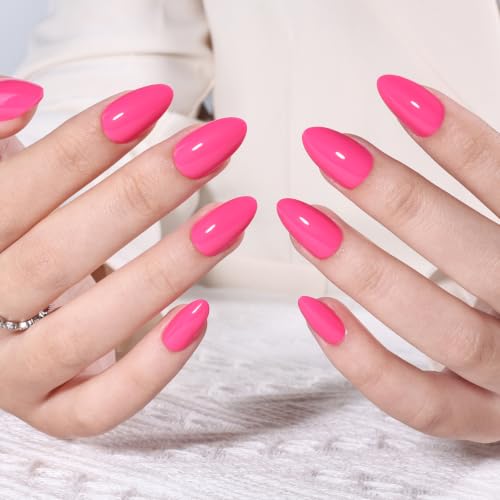 Hot Pink Press On Nails Almond - Berry Pink Nails Fake Nails - color: 1H - Hot Pink