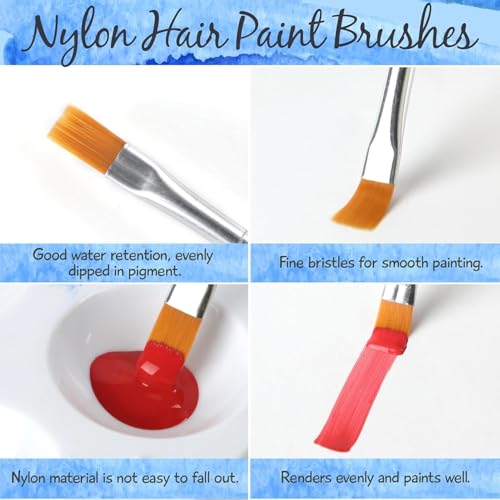 Halobios Paint Brushes Set for Acrylic Painting, 30 Pcs Art Paint Brush Flat Acrylic Painting Brush, Nylon Paint Brushes for Kids Adults Oil Watercolor Rock Painting Body Face Nail Art - size: 30-Flat