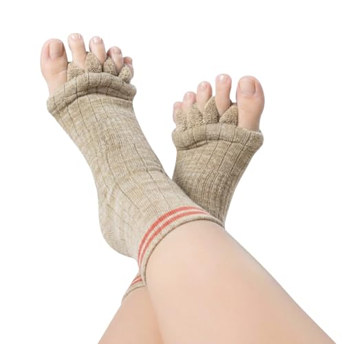 Foot Alignment Socks with Toe Separator,Toeless Yoga Socks for Women/Men - color: Beige
