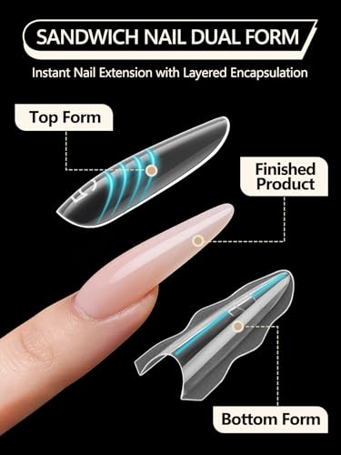 EBANKU Poly Nail Gel Sandwich Nail Form 240 Pcs Reusable Top & Bottom - color: Long Coffin & Almond
