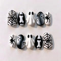 30pcs Halloween Press On Nails Ghost Spider Web Fake Nails Gothic Nail Tips - color: Halloween Press on Nails 15