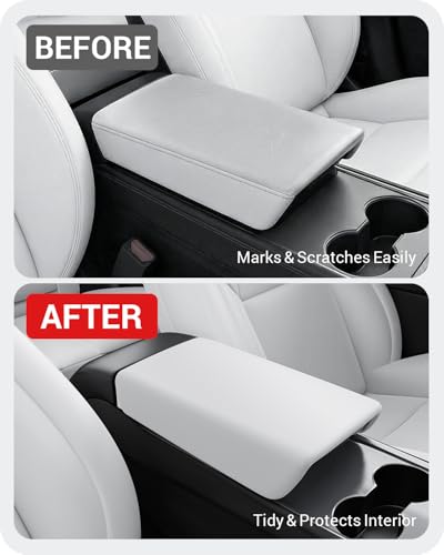 BASENOR Armrest Cover for 2017-2024 Tesla Model Y Model 3-White No Logo - size: Model Y / 3 White