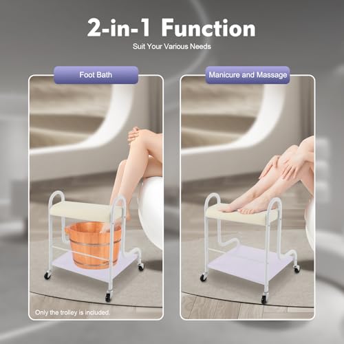 Pedicure Chair for Nail Tech Beauty Salon Nail or Foot Bath Spa Manicure Foot Rest with Wheels Portable Trolley Cart for Pedicure Manicure Funiture Massage (White) - color: White