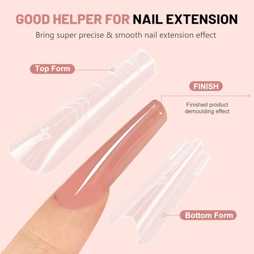 JEWHITENY 280 PCS Sandwich Nails Dual Forms:Long Coffin Reusable Nail Forms with Guide Lines,14 Sizes Nail Mold for Nails Extension,Salon & Home DIY Nail Art Tools - color: Long Coffin-SMZ-01