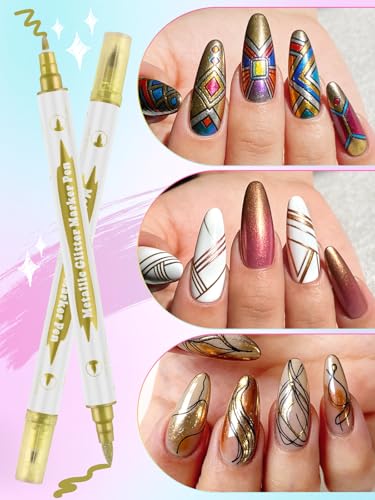 10 Color Metal Giltter 3D Nail Art Pens Set Kalolary Double-ended - color: G