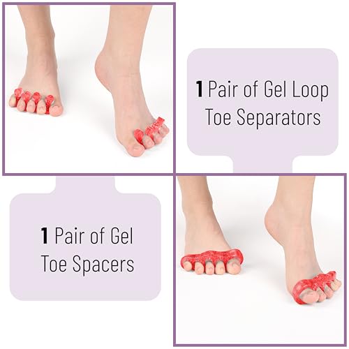 Dr. JK- ToePal Gel Toe Separator, 2 Pairs, Toe Spacers, Bunion Corrector - color: Red, size: 2 Pairs