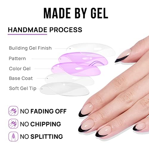 BTArtbox Halloween Press On Nails, French Tip Almond Nails, 32 Pcs Full Kit - color: A1-Black French