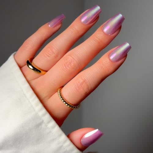 Glamnetic Press On Nails - Medium Coffin, Velvet Fake Nails 30 Pc Full Kit - color: 3F - Oyster Opal