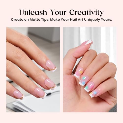 Beetles French Tip Press On Nails with Semi Solid Nail Glue, Short Square - color: 1f - Tips & Semi Solid Glue - S
