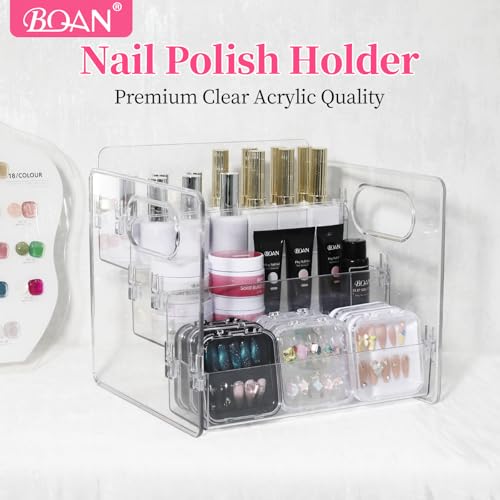 BQAN 3-Tier Clear Acrylic Nail Polish Organizer Rack with Built-in Handles
