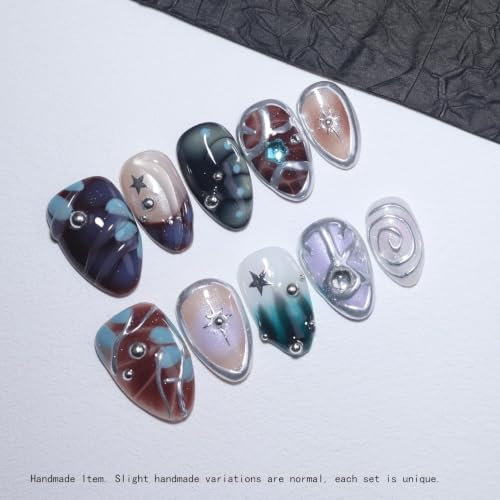 Handmade Short Almond Y2K Press On Nails,Reusable & Salon Quality(1112, M) - color: 251112, size: M