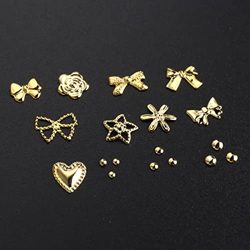 Fcozpjk 3D Metal Nail Charms Gold Silver Nail Beads Decorations - color: Gold