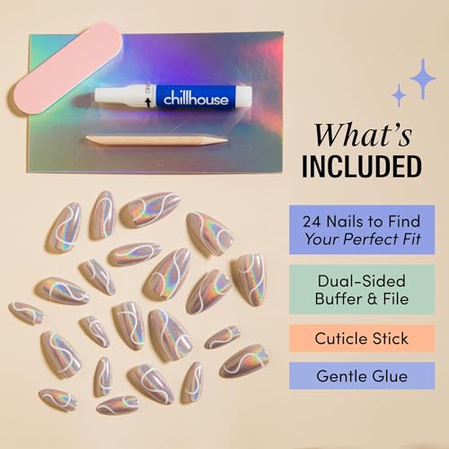 Chillhouse - Chill Tips, Press on Nails Kit - Chill at the Disco (Almond) - 30 Nail Shapes & Sizes - Up to 2 Weeks Wear - Customizable Fit - Reusable - Latina Founded, Women Owned, Beauty, Self Care - color: Chill at the Disco (Almond)