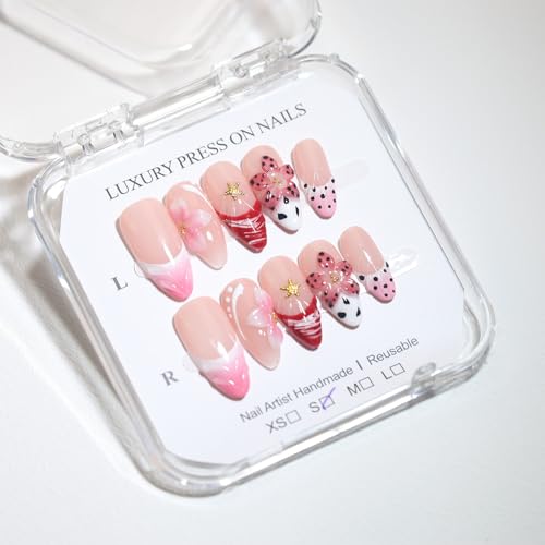 Handmade Medium Almond French Press On Nails,Reusable&Salon Quality(910, M) - color: 25910, size: M