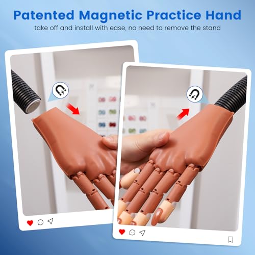 Magnetic Practice Hand for Acrylic Nails, Detachable Nail Hand for Beginner - color: Brown-Magnetic practice hand with 100pcs tips