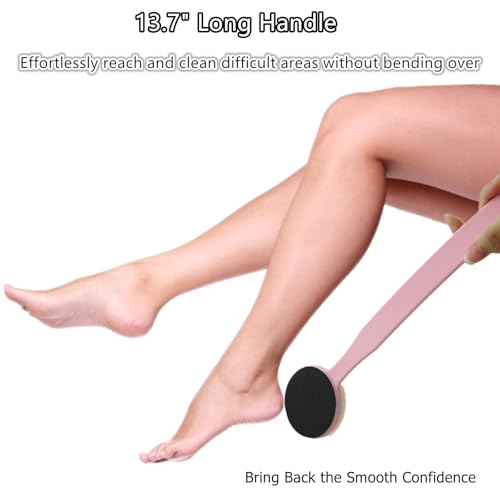 Foot File Callus Remover 13.7" Long Handle with Foot Scrubber Brush for Shower, 2-in-1 Sand Paper Pedicure Tool, Dead Skin Remover, Back Scrubber Body Brush for Deep Cleansing, Pink - color: Pink