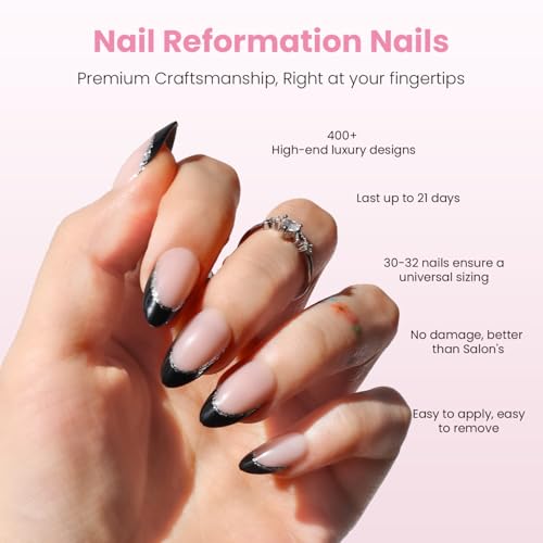 Nail Reformation Press On Nails, Silver Lining | Short Almond Fake Nails - color: Silver Lining