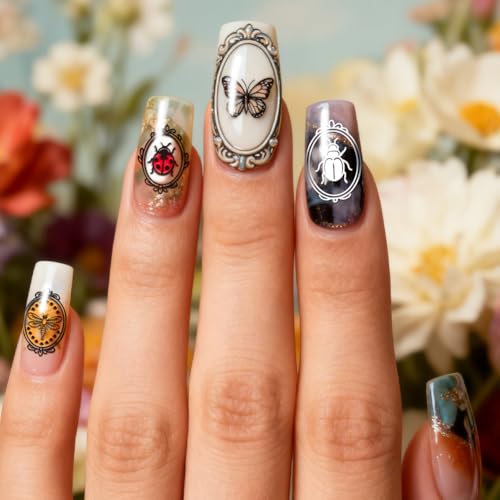 PH PandaHall 3pcs Insect Nail Stamping Plates Butterfly Dragonfly Nail Art Plates Beetle Spider Bee Nails Image Plates Gothic Style Nails Art Templates for Women Manicures Salon DIY Printing Design - style: Insect