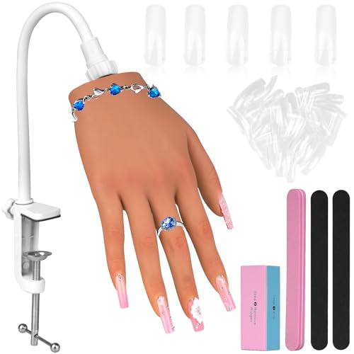Practice Hand for Acrylic Nails,Silicone Nail Practice Hand with Stand Bracket,Realistic Bendable Mannequin Hand, Fake Hand for Nails Display, Manicure, Nail Tech - color: White bracket 4#